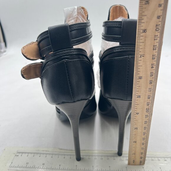 XYD Black Peep Toe Sandal Ankle Booties Dual Buckled Straps Stiletto Heels Pumps - Picture 5 of 8